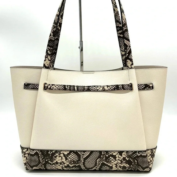 Michael Kors Reed Large Tote Bag Cream Snakeskin Leather - Picture 5 of 12